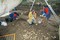 Relevé de l'un des ateliers de taille du campement mésolithique final de La Presle à Lhéry (Marne), 2001.  La fouille fine a permis de dégager des milliers de fragments de silex.