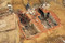 Vue générale de fours des XVe-XVIIe siècles destinés à la production de briques et de tuiles découverts à Auxon-Dessous dans le Doubs. Ils ont été abandonnés au XVIIe siècle (fouille Christophe Card, Inrap).