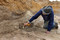 Nettoyage d'une coupe stratigraphique de la fouille de Montereau-sur-le-Jard (Seine-et-Marne), 2015.  Plusieurs occupations datées du Paléolithique moyen ont été découvertes. Une de ces occupations située au début de la dernière glaciation (autour de 100 000 ans) a livré de nombreux outils en silex associés à des restes de mammouths.