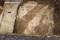 Fosse et fossé inscrits dans le chaussin calcaire mis au jour à l'emplacement de l'ancien château médiéval (XIe-XVe siècle),  d'Argentan (Orne), place du marché, 2016
