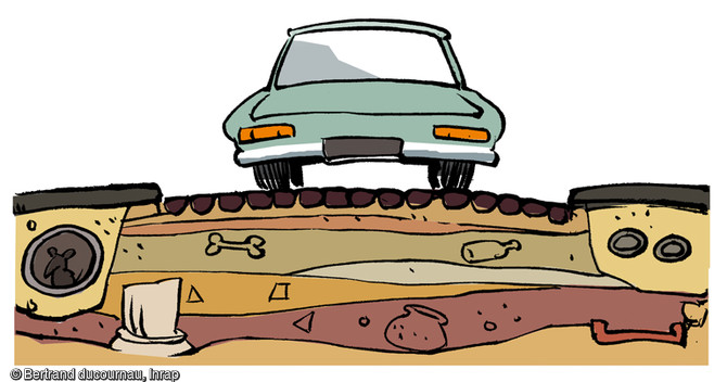 La coupe stratigraphique. Illustration réalisée dans le cadre d'ateliers de médiation scientifique Cap Archéo. 