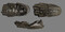 Chaussures romaines découvertes dans le chenal canalisé de la  Lys  sur la fouille de Thérouanne (Pas-de-Calais) en 2023.Le site, préservé par les alluvions, a livré les vestiges d'un canal aménagé, d'un atelier de verrier et un abondant mobilier (métal, cuir, os fragments de meule) dans un remarquable état de conservation.