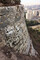 Détail de la tour nord du château Saint-Marcel à Marseille (Bouches-du-Rhône), construite à la base avec de petits moellons calcaires et au-dessus avec de gros blocs de tuf très bien taillés. 