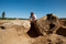 Dégagement de la base des menhirs, Champagne-sur-Oise (Val-d'Oise), 2011.  Les mégalithes ont été tous deux abattus. Ce type de démantèlement n'est pas le premier du genre : il a également été constaté sur d'autres sites mégalithiques. 
