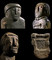Trois bustes découverts dans une résidence monumentale des IIe et Ier siècles avant notre ère à Paule (Côtes-d'Armor) en 1988. Brûlées lors d'un incendie, ces sculptures sont des effigies d'ancêtres dont on a voulu conserver la mémoire. Le personnage en haut à droite tient une lyre dans ses mains, indiquant qu'il s'agit d'un barde.