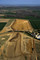 Vue aérienne de la mine de fer des Rochardières à La Milesse (Sarthe), 2012.Le terrain est en cours de décapage.