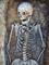 Vue de détail d'une sépulture en cercueil abritant une jeune femme portant un vêtement à boutons, XIXe s., ancien cimetière des Petites-Crottes, Marseille, 2013. L'immense majorité des sépultures fouillées correspond à des inhumations en cercueil.