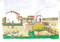 Détail de la grange et du bâtiment résidentiel en cours de construction. Proposition de restitution de la villa de Beaudisson aux IIe-IIIe s. de notre ère, à Mer (Loir-et-Cher), 2011. 